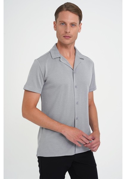 Slim Fit Apaş Yaka Modal Karışımlı Kısa Kol Gri Gömlek G 1590 fırsatları