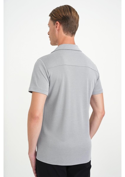 Slim Fit Apaş Yaka Modal Karışımlı Kısa Kol Gri Gömlek G 1590 indirimleri