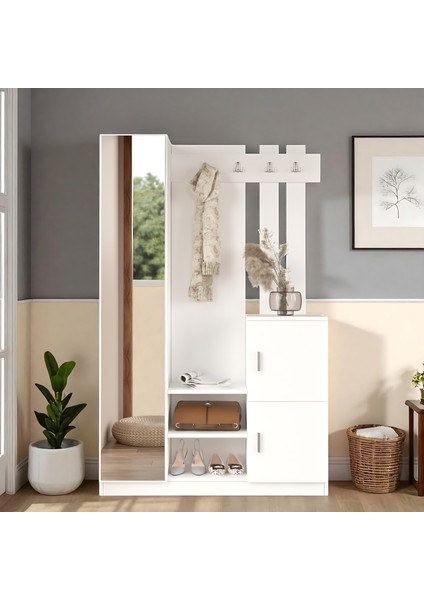 Aynalı Vestiyer Portmanto Ayakkabılık Beyaz fiyatları