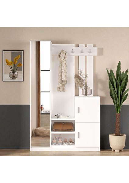 Aynalı Vestiyer Portmanto Ayakkabılık Beyaz modelleri