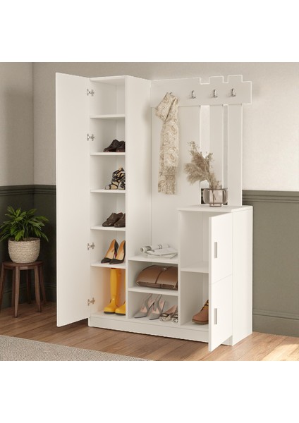 Aynalı Vestiyer Portmanto Ayakkabılık Beyaz fırsatları