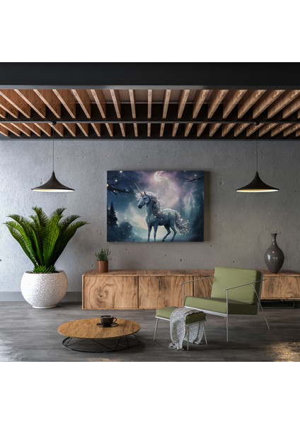 Muhteşem Unicorn Kanvas Tablo - Yıldızlı Bir Gece Gökyüzü Karşısında - Unicorn Dolunay Yıldızlı Gece Gökyüzü Duvar Sanatı modelleri