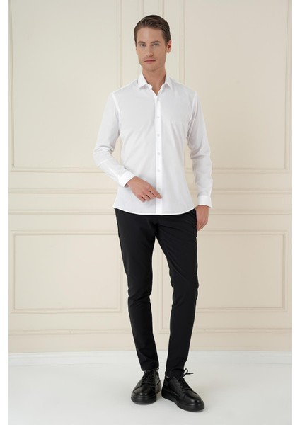 Slim Fit Pamuk Uzun Kol Klasik Beyaz Gömlek Gk 745