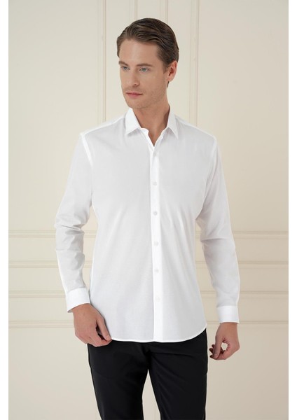 Slim Fit Pamuk Uzun Kol Klasik Beyaz Gömlek Gk 745 fiyatları