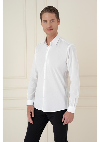 Slim Fit Pamuk Uzun Kol Klasik Beyaz Gömlek Gk 745 modelleri