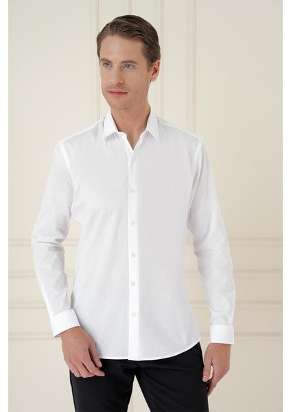 Slim Fit Pamuk Uzun Kol Klasik Beyaz Gömlek Gk 745 fırsatları