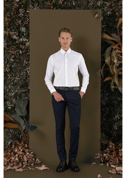 Gk 702 Slim Fit Beyaz Klasik Gömlek