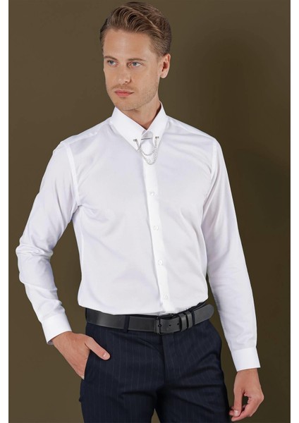 Gk 702 Slim Fit Beyaz Klasik Gömlek modelleri