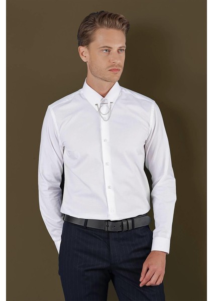 Gk 702 Slim Fit Beyaz Klasik Gömlek fırsatları