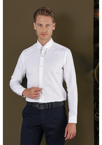 Gk 702 Slim Fit Beyaz Klasik Gömlek indirimleri