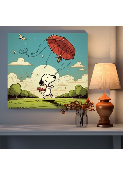 Snoopy Duvar Sanatı - Uçurtma Uçuran Kanvas Tablo - Retro Tasarım fiyatları