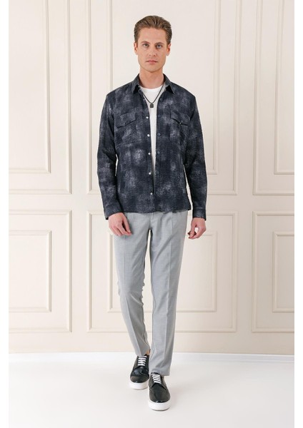Comfort Fit Yan Cep Batik Desenli %100 Pamuk Çıtçıtlı Siyah Gömlek Ceket G 1568 fiyatları