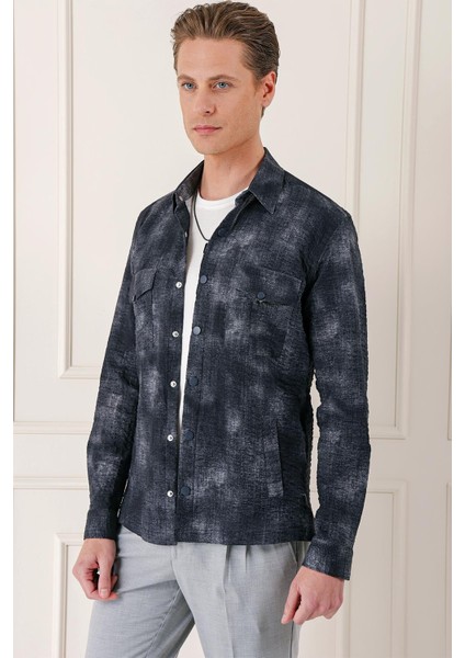 Comfort Fit Yan Cep Batik Desenli %100 Pamuk Çıtçıtlı Siyah Gömlek Ceket G 1568 modelleri
