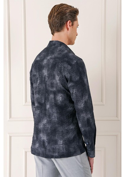 Comfort Fit Yan Cep Batik Desenli %100 Pamuk Çıtçıtlı Siyah Gömlek Ceket G 1568 indirimleri
