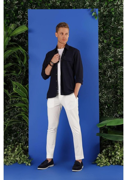 G 1534 Slim Fit Lacivert Klasik Gömlek