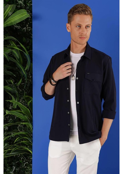 G 1534 Slim Fit Lacivert Klasik Gömlek modelleri