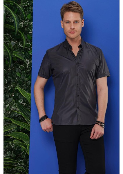 Gk 684 Slim Fit Antrasit Klasik Gömlek