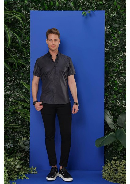Gk 684 Slim Fit Antrasit Klasik Gömlek modelleri