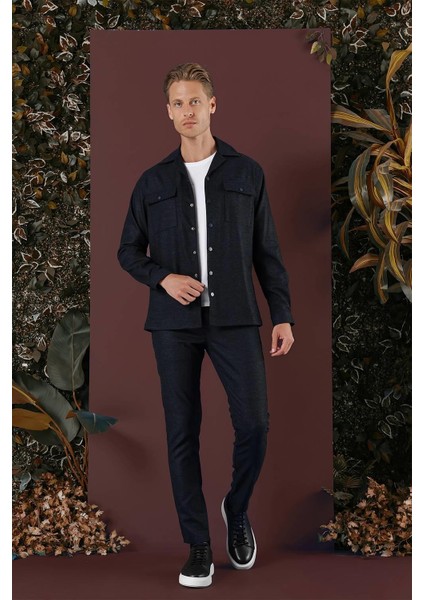 G 1560 Slim Fit Lacivert Klasik Gömlek