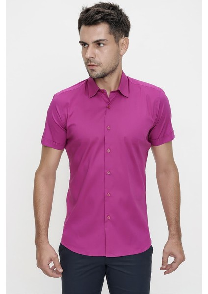 G 1474 Slim Fit Fuşya Spor Gömlek