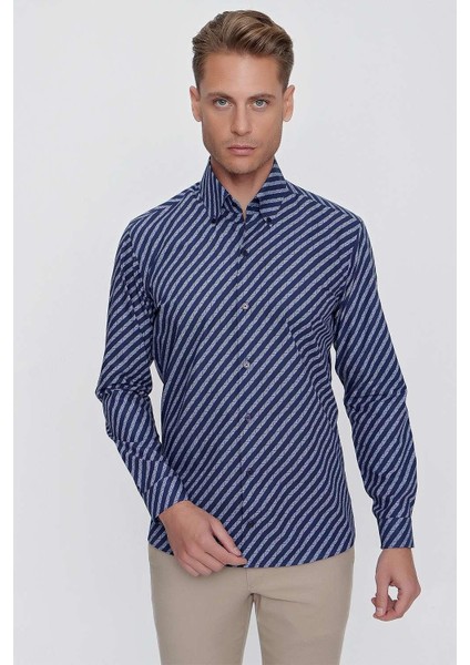 G 1517 Slim Fit Lacivert Spor Gömlek