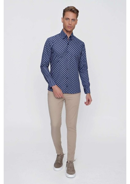 G 1517 Slim Fit Lacivert Spor Gömlek modelleri