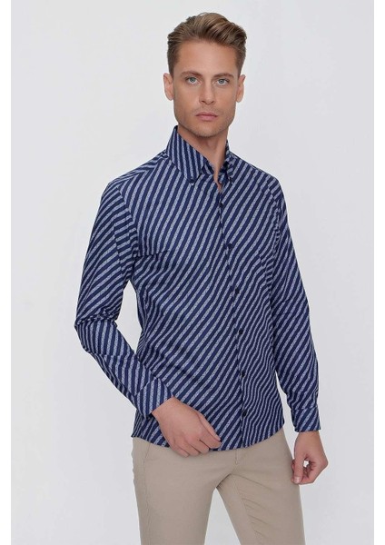 G 1517 Slim Fit Lacivert Spor Gömlek fırsatları