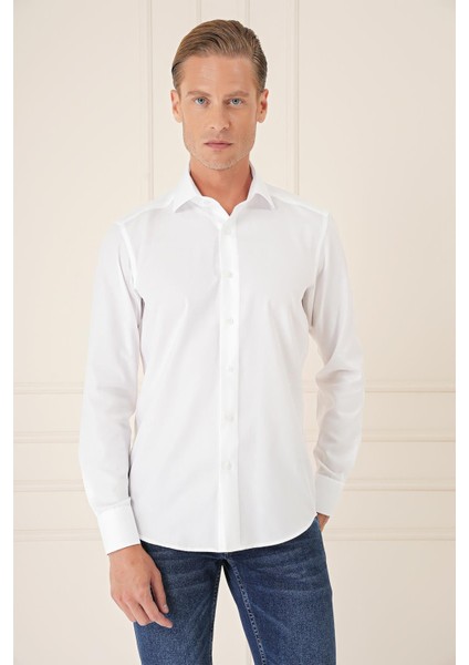 Slim Fit %100 Pamuk Non Iron Kumaş Klasik Beyaz Gömlek Gk 735 fiyatları