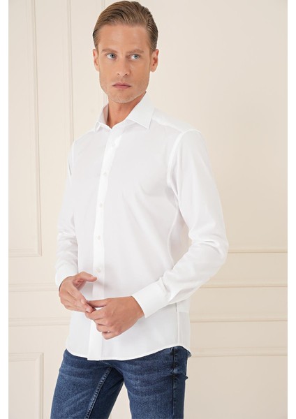 Slim Fit %100 Pamuk Non Iron Kumaş Klasik Beyaz Gömlek Gk 735 modelleri