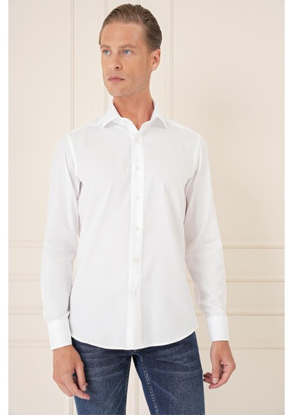 Slim Fit %100 Pamuk Non Iron Kumaş Klasik Beyaz Gömlek Gk 735 fırsatları