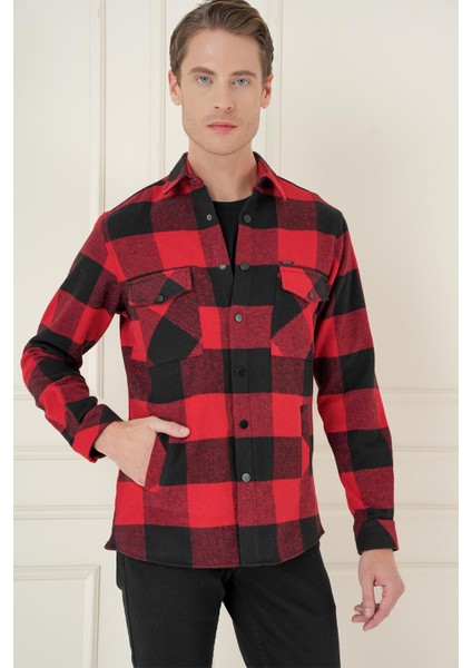 G 1579 Slim Fit Kırmızı-Siyah Klasik Gömlek modelleri