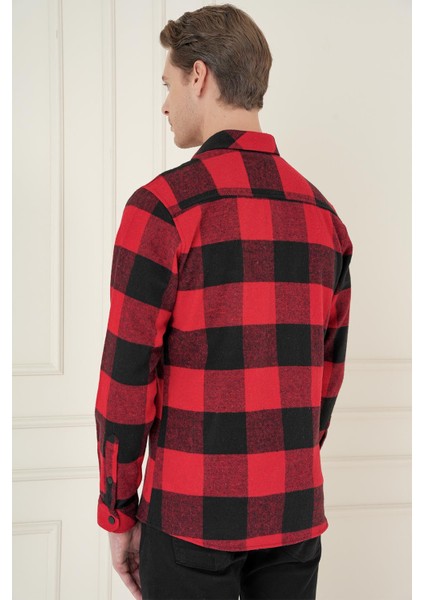 G 1579 Slim Fit Kırmızı-Siyah Klasik Gömlek fırsatları