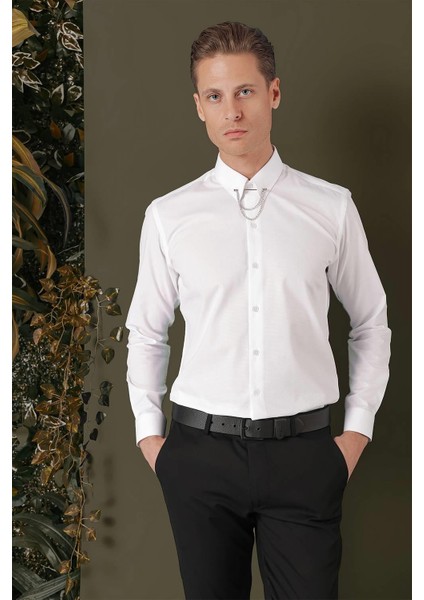 Gk 707 Slim Fit Beyaz Klasik Gömlek