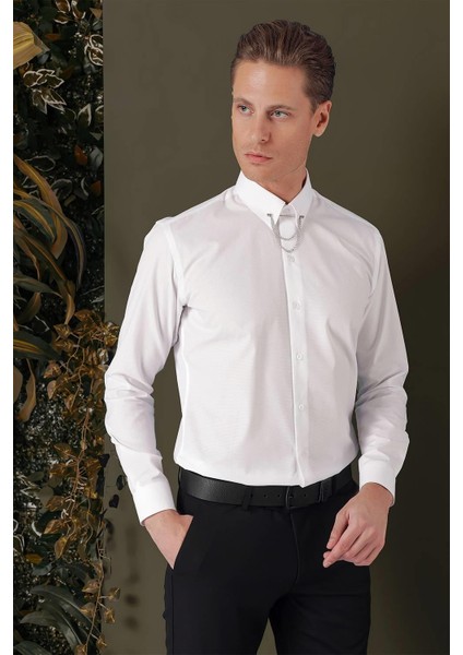 Gk 707 Slim Fit Beyaz Klasik Gömlek fiyatları