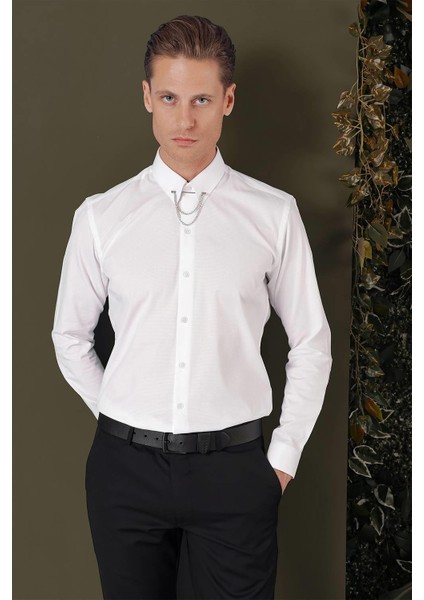 Gk 707 Slim Fit Beyaz Klasik Gömlek modelleri