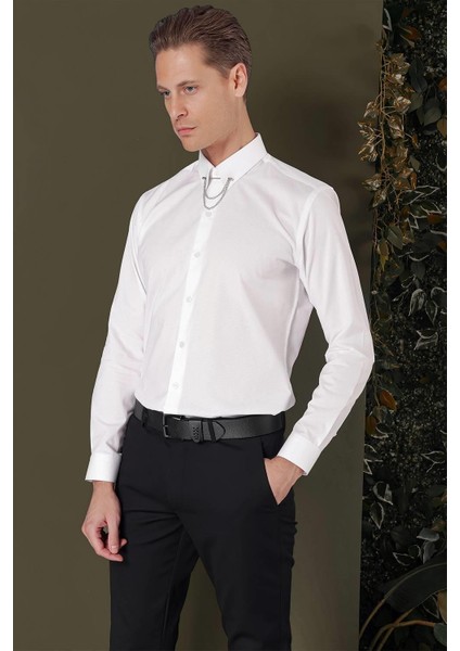 Gk 707 Slim Fit Beyaz Klasik Gömlek fırsatları