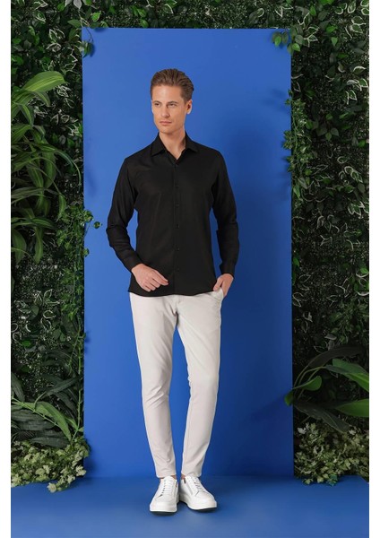 Gk 719 Slim Fit Dokulu Pamuklu Klasik Siyah Gömlek indirimleri