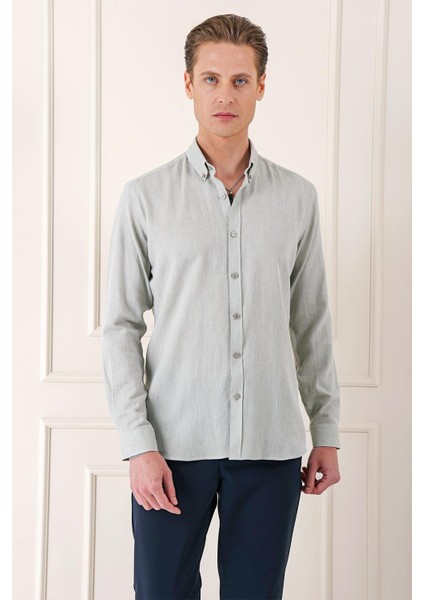 Slim Fit Düğmeli Yaka %100 Pamuk Klasik Çağla Gömlek Gk 723