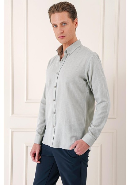 Slim Fit Düğmeli Yaka %100 Pamuk Klasik Çağla Gömlek Gk 723 modelleri