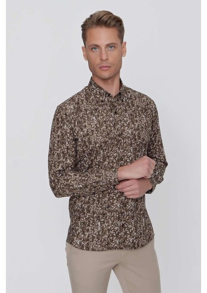 G 1521 Slim Fit Tütün Spor Gömlek