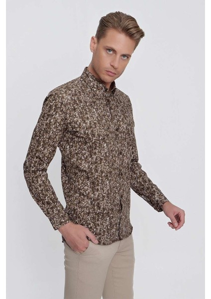 G 1521 Slim Fit Tütün Spor Gömlek modelleri