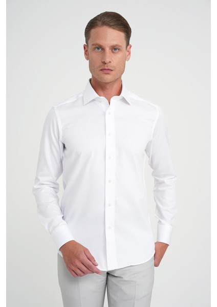 Slim Fit %100 Pamuk Non Iron Kumaş Dokulu Klasik Beyaz Gömlek Gk 744 fiyatları