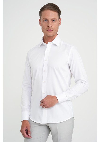 Slim Fit %100 Pamuk Non Iron Kumaş Dokulu Klasik Beyaz Gömlek Gk 744 modelleri