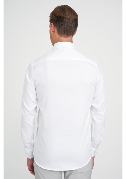Slim Fit %100 Pamuk Non Iron Kumaş Dokulu Klasik Beyaz Gömlek Gk 744 indirimleri