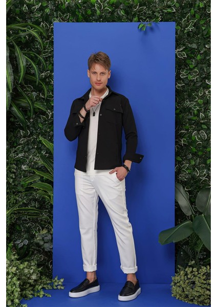 Comfort Fit Kapaklı Cep Çıtçıtlı Esnek Pamuk Siyah Gömlek Ceket G 1550 indirimleri