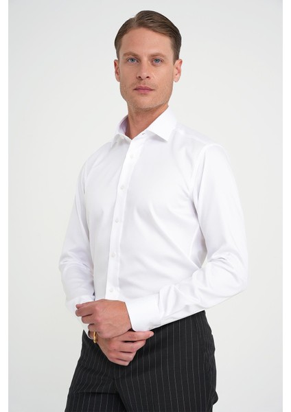 Slim Fit %100 Pamuk Non Iron Kumaş Klasik Beyaz Gömlek Gk 734 modelleri