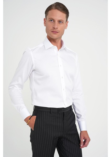 Slim Fit %100 Pamuk Non Iron Kumaş Klasik Beyaz Gömlek Gk 734 fırsatları
