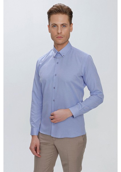Gk 664 Slim Fit Mavi Klasik Gömlek