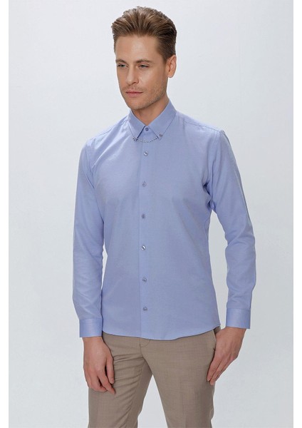 Gk 664 Slim Fit Mavi Klasik Gömlek fırsatları