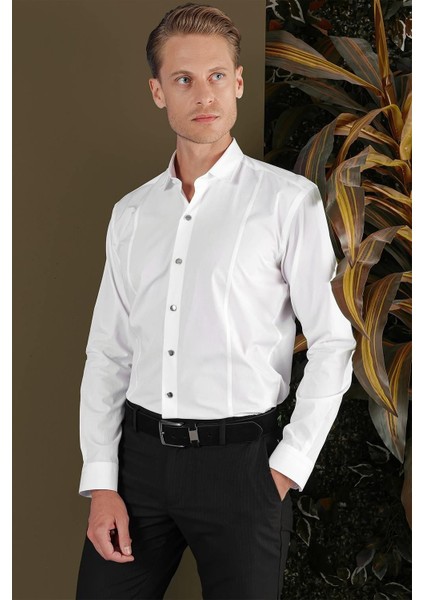 Gk 700 Slim Fit Beyaz Klasik Gömlek fırsatları